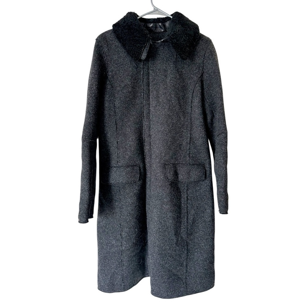 M0851 WOOL SHEARLING Collar Insulated WARM Pea Coat Trench Jacket Dark Grey M /8 - Picture 3 of 13